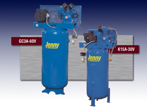 Jenny Single Stage Electric Stationary Air Compressor - Models GC3A-60V and K15A-30V